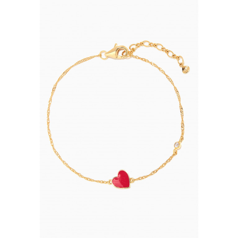 Tai Jewelry - CZ & Enamel Heart Chain Bracelet in Gold-plated Brass