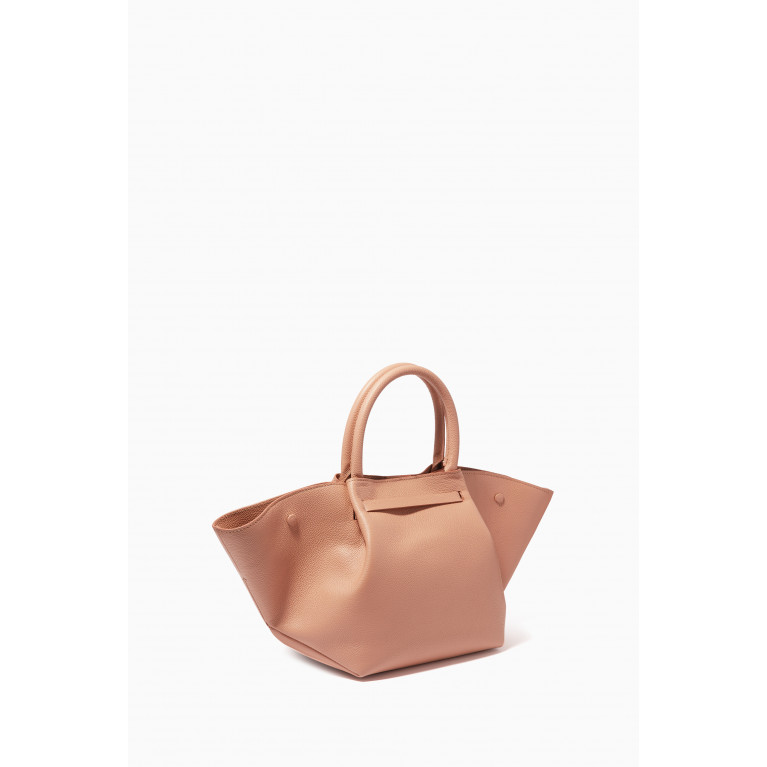 Demellier - The Midi New York Tote Bag in Grained Leather Neutral