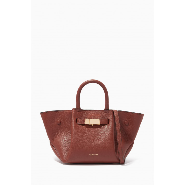 Demellier - The Mini New York Tote Bag in Grained Leather Brown