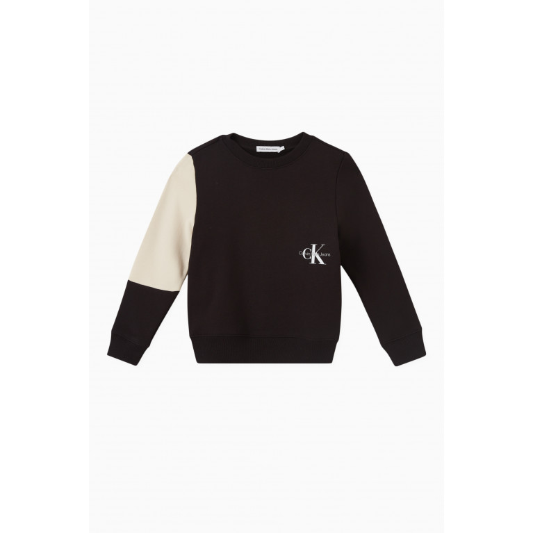 Calvin Klein - Colour-block Monogram Sweatshirt in Organic Cotton Black
