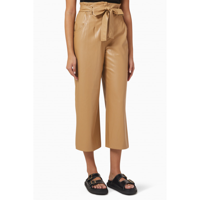 Marella - Zinnia Cropped Pants in Faux Leather Brown