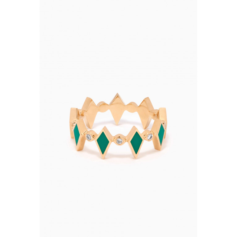 Noora Shawqi - Mosaic Diamonds & Enamel Ring in 18kt Gold Green