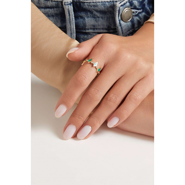 Noora Shawqi - Mosaic Diamonds & Enamel Ring in 18kt Gold Green