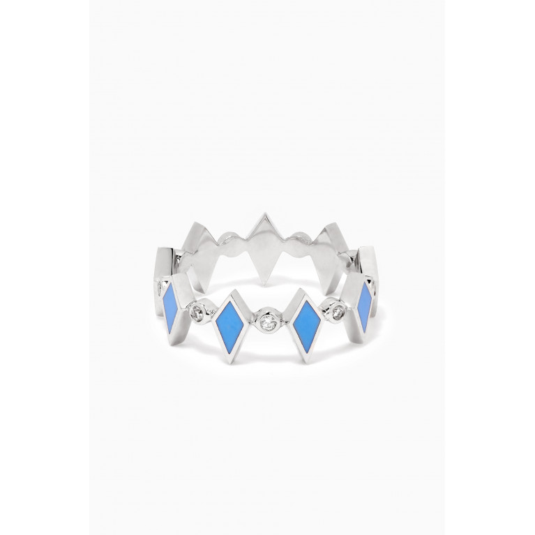 Noora Shawqi - Mosaic Diamonds & Enamel Ring in 18kt White Gold Blue