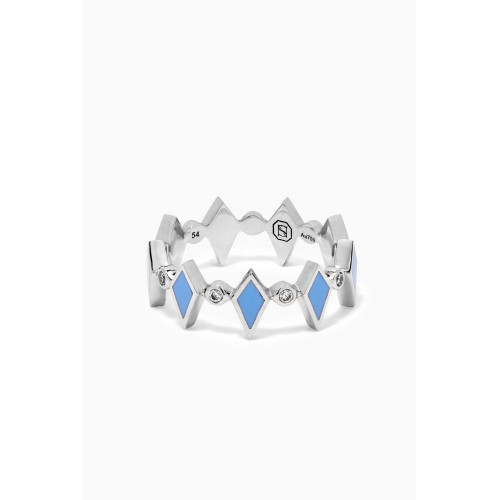 Noora Shawqi - Mosaic Diamonds & Enamel Ring in 18kt White Gold Blue