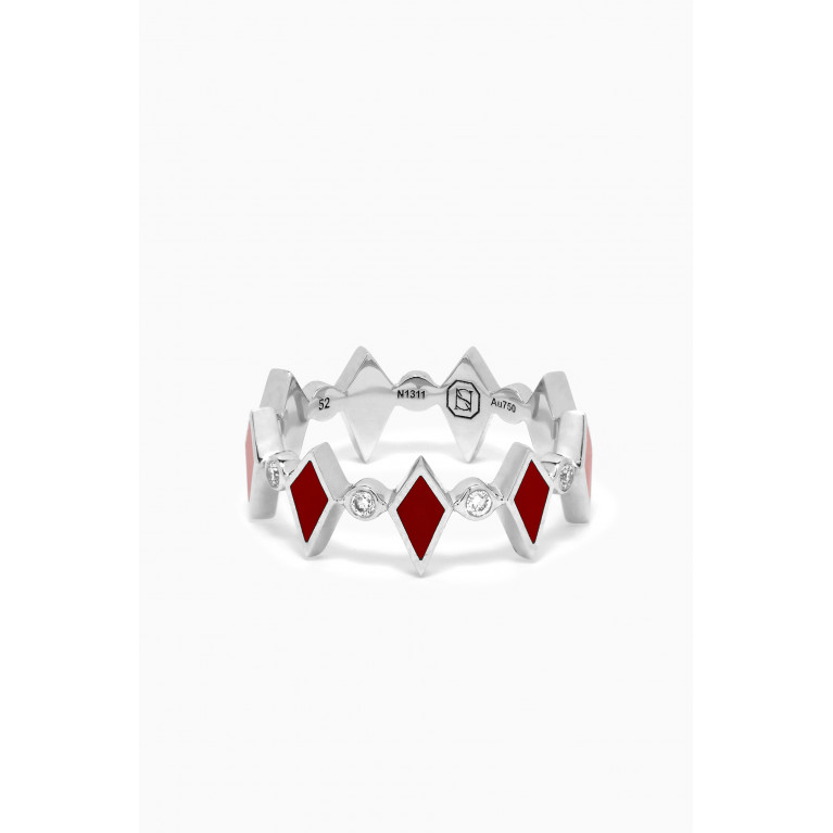 Noora Shawqi - Mosaic Diamonds & Enamel Ring in 18kt White Gold Red