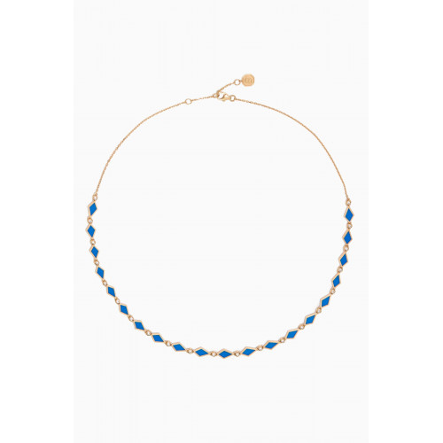 Noora Shawqi - Mosaic Diamonds & Enamel Necklace in 18kt Gold Blue