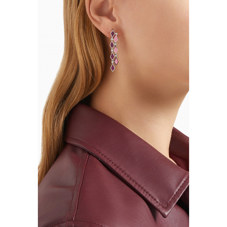Noora Shawqi - Mosaic Diamond & Enamel Drop Earrings in 18kt White Gold Purple