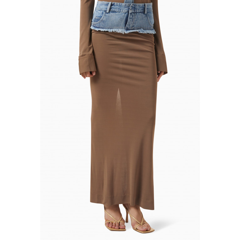 Christopher Esber - Denim Belt Column Maxi Skirt in Cotton Brown