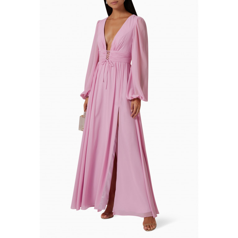 Mac Duggal - Lace-up Gown in Chiffon Purple