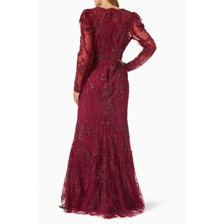 Mac Duggal - Embellished Puff Sleeve Gown in Lace