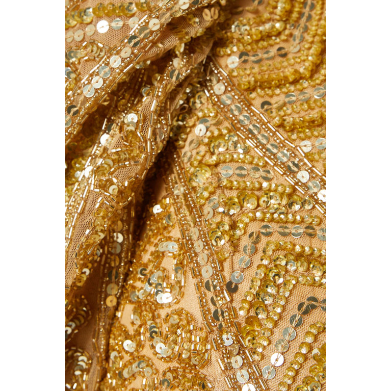 Mac Duggal - Illusion Beaded One-shoulder Maxi Dress Gold