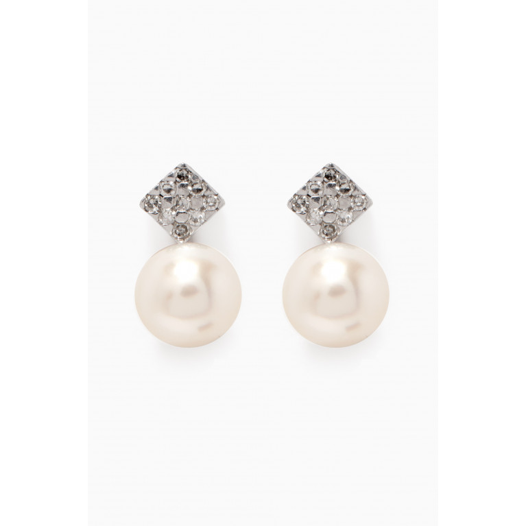 Baby Fitaihi - Diamond & Pearl Earrings in 18kt White Gold
