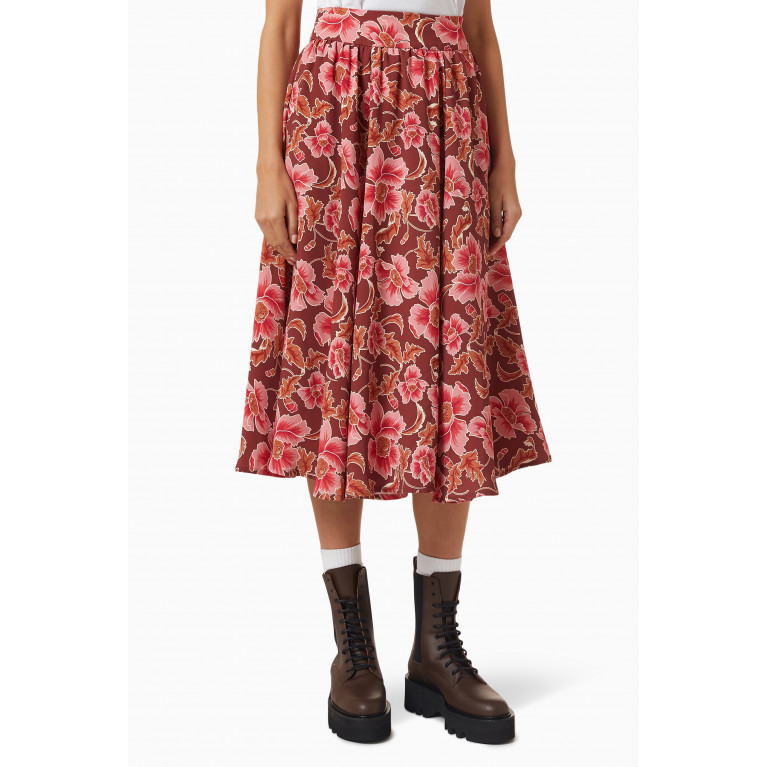 Kenzo - Jungle Camo-print Flared Midi Skirt in Cotton-poplin