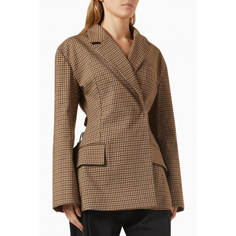 A.W.A.K.E Mode - Deconstructed Back-tie Checked Jacket in Cotton-blend