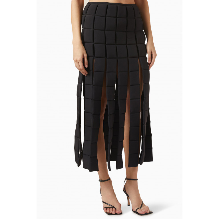 A.W.A.K.E Mode - Multi-slit Quilted Midi Skirt in Faux-leather