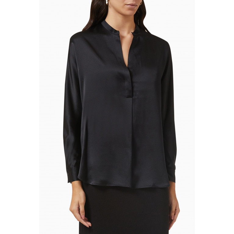 Vince - Band Collar Blouse in Silk Black