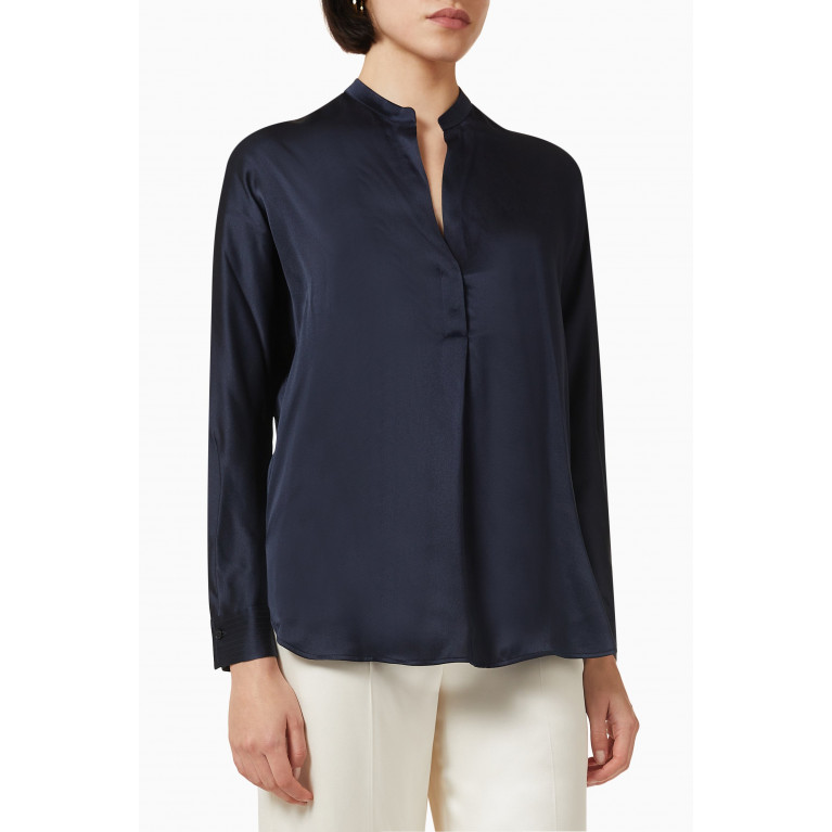 Vince - Band Collar Blouse in Silk Blue