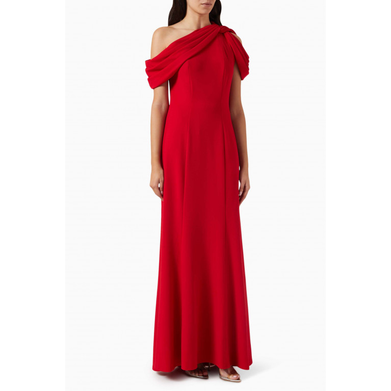 Tadashi Shoji - Copley One-shoulder Draped Gown in Crepe Red