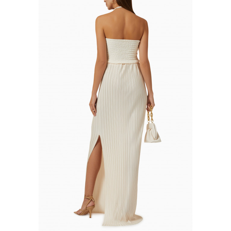 Aaizel - Cinched Pleated Maxi Dress in Crepe