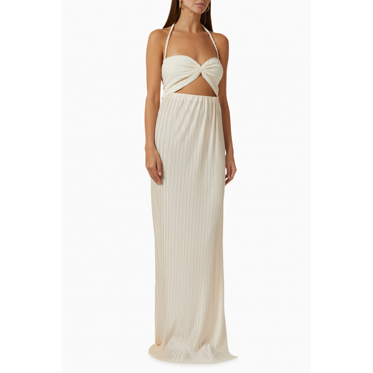 Aaizel - Cinched Pleated Maxi Dress in Crepe