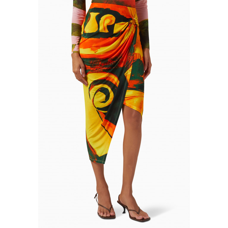 Louisa Ballou - Coastline Gathered Midi Skirt Multicolour