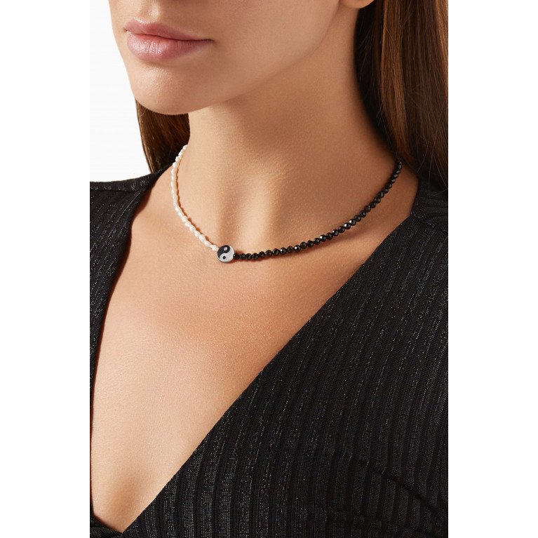 Roxanne First - Yin Yang Necklace in Black Spinel & Mother-of-Pearl