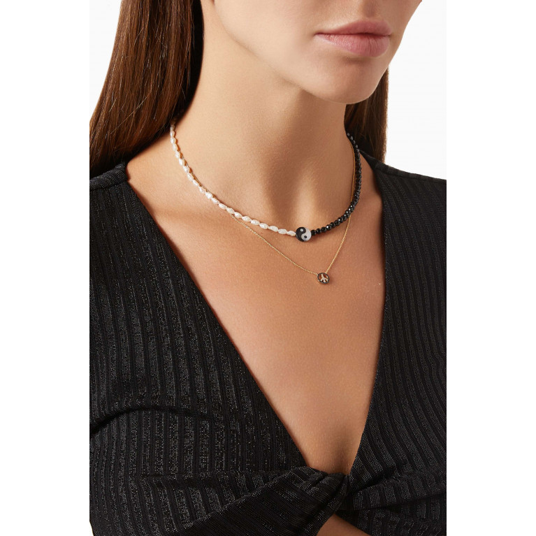 Roxanne First - Yin Yang Necklace in Black Spinel & Mother-of-Pearl