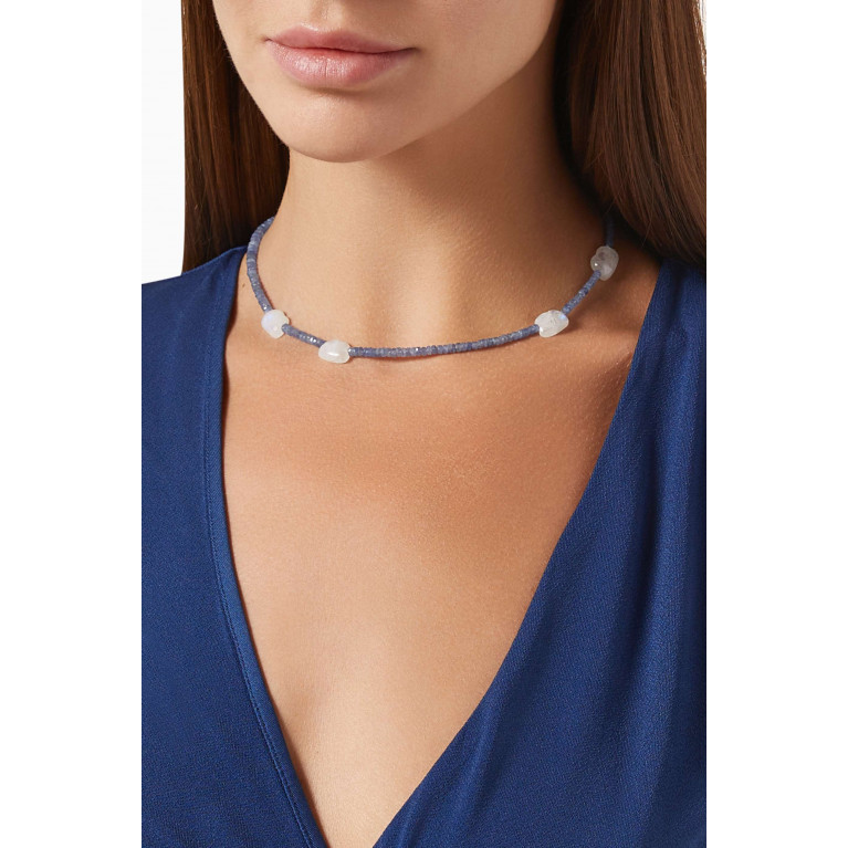 Roxanne First - The True Blue Sky Moonstone Necklace in Blue Sapphire Beads