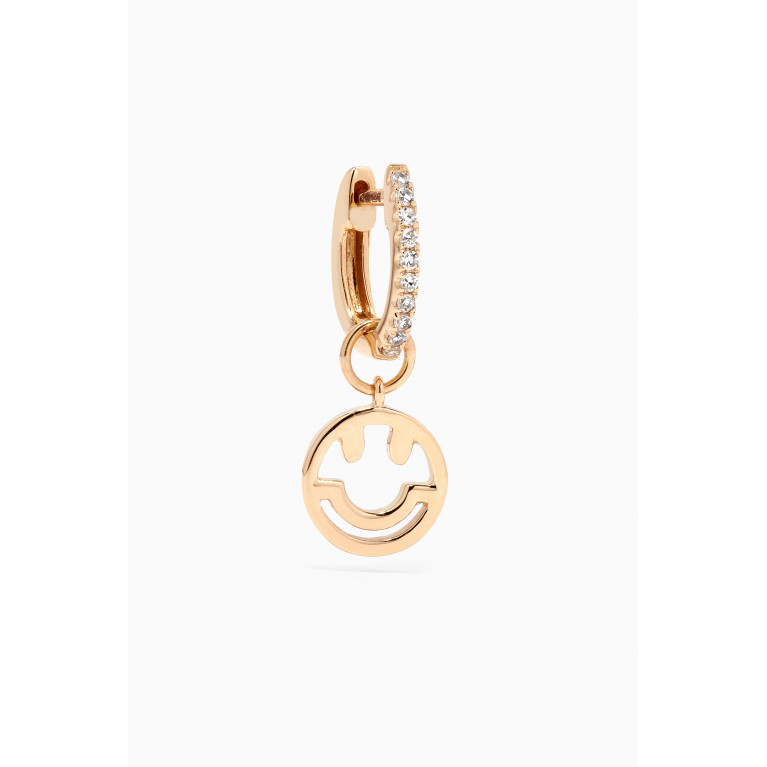 Roxanne First - The Smiley Face Dangly & Diamond Hoop Earring in 14kt Yellow Gold