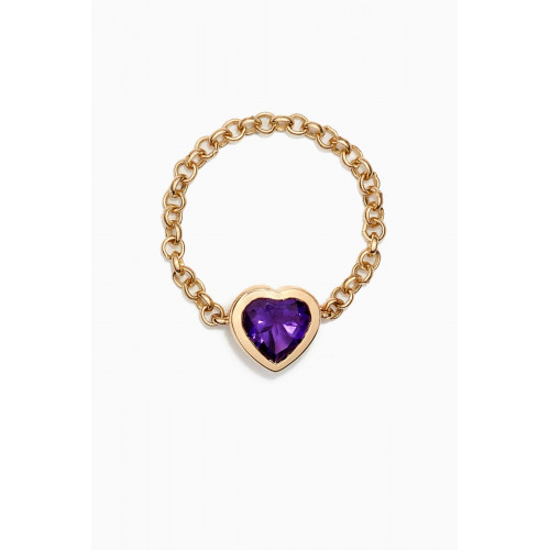 Roxanne First - Violet Love Amethyst Heart Chain Ring in 14kt Yellow Gold
