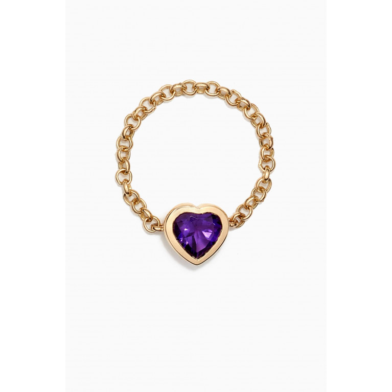 Roxanne First - Violet Love Amethyst Heart Chain Ring in 14kt Yellow Gold