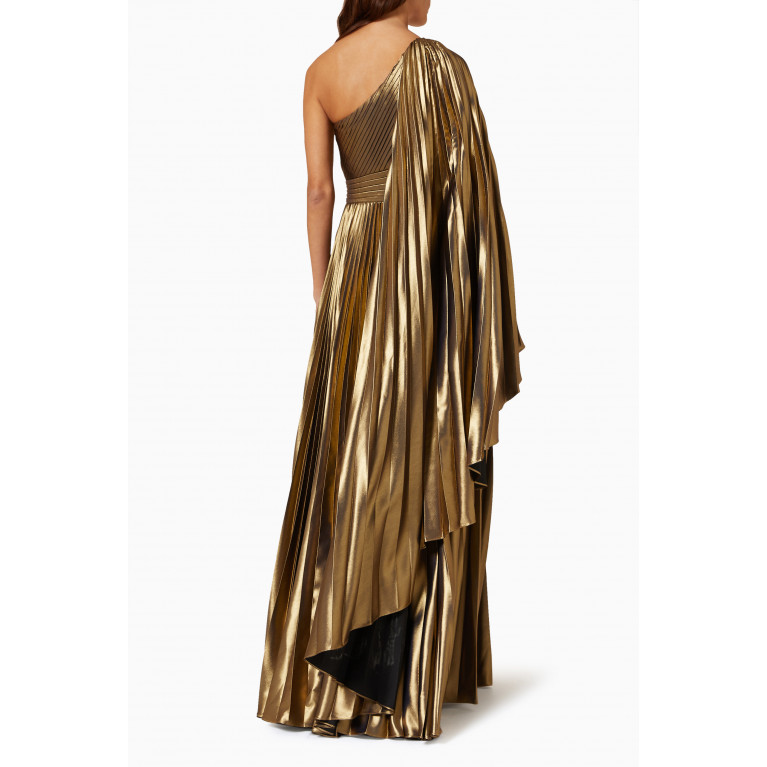 Marchesa Notte - Sunburst One-shoulder Gown in Metallic Georgette