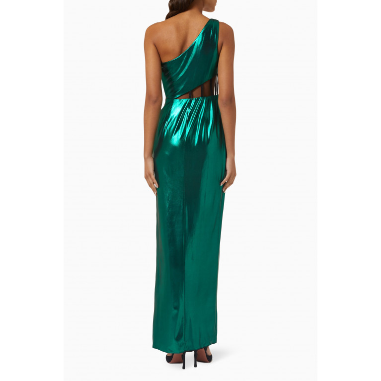 Marchesa Notte - Corset-panel One-shoulder Maxi Dress in Foiled-jersey