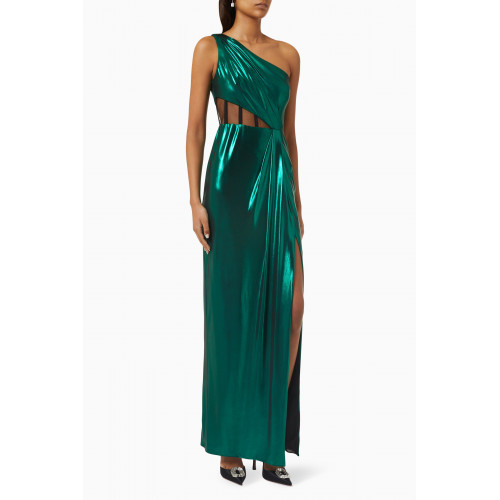Marchesa Notte - Corset-panel One-shoulder Maxi Dress in Foiled-jersey