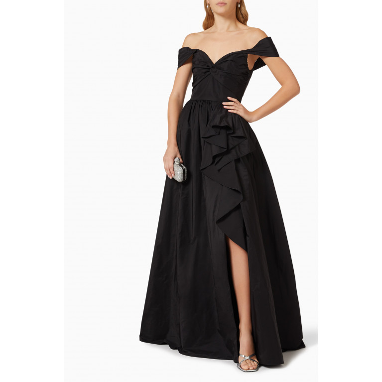 Marchesa Notte - Off-shoulder Ball Gown in Taffeta Black