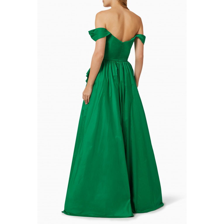 Marchesa Notte - Off-shoulder Ball Gown in Taffeta Green
