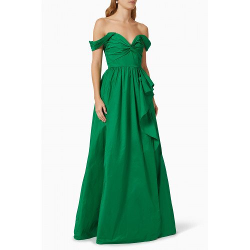 Marchesa Notte - Off-shoulder Ball Gown in Taffeta Green