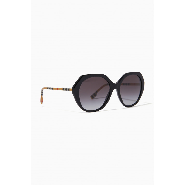 Burberry - Check Detail Round Frame Sunglasses in Bio-acetate