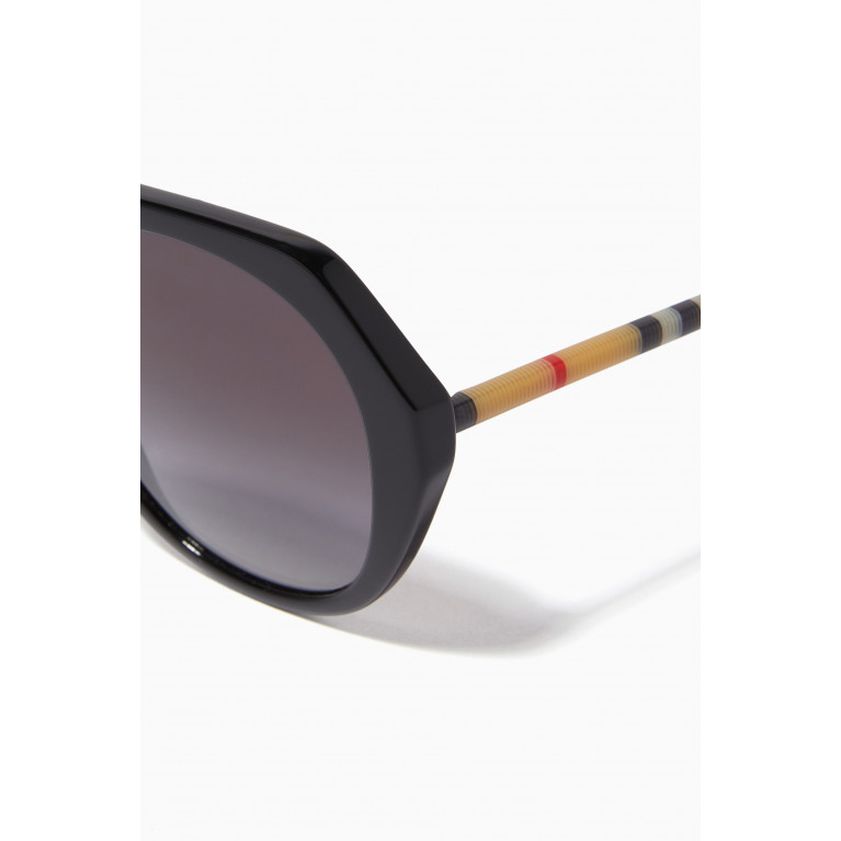 Burberry - Check Detail Round Frame Sunglasses in Bio-acetate