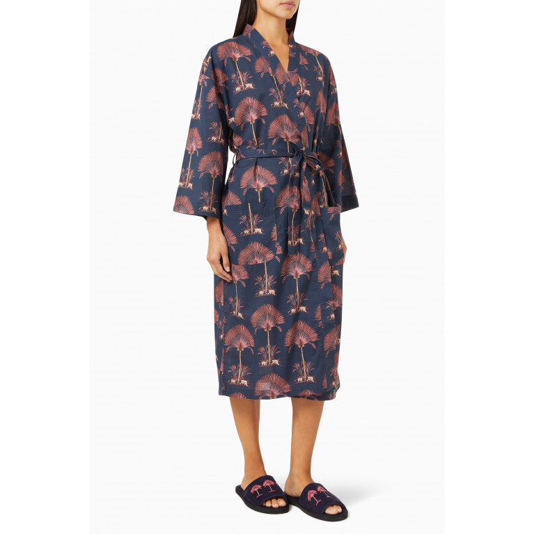 Desmond & Dempsey - Ravenala Print Robe in Linen