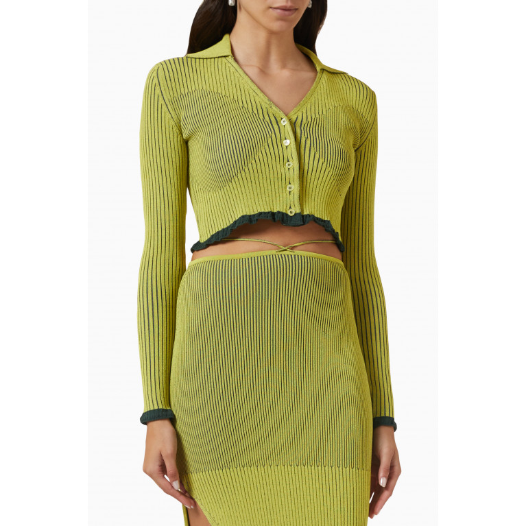 AZ Factory - Buttoned Crop Top in Ribbed Knit