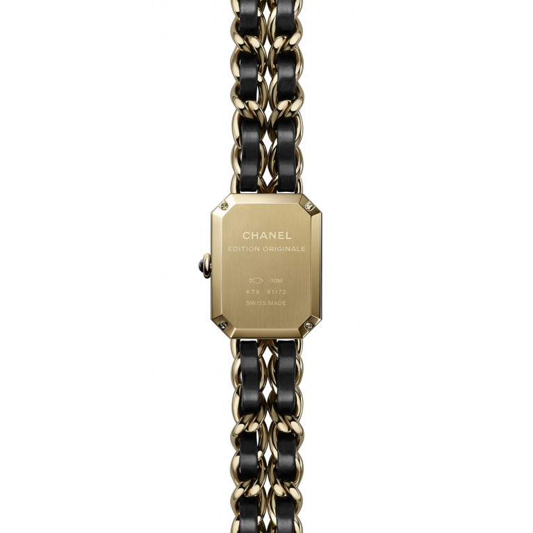 CHANEL - Steel coated with yellow gold (0.1 micron) and black leather, black-lacquered dial