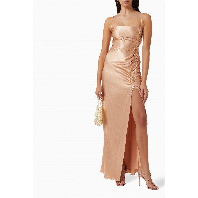 Shona Joy - La Lune Ruched Maxi Dress in Satin Rose Gold
