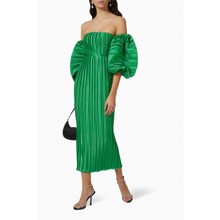 L'idee - Sirene Off-shoulder Pleated Midi Dress Green