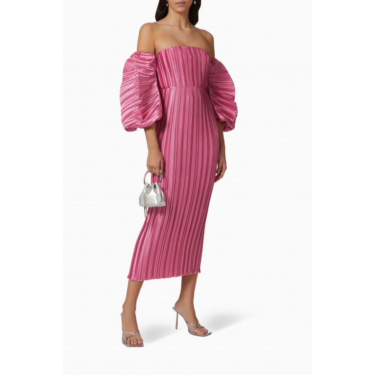 L'idee - Sirene Off-shoulder Pleated Midi Dress Pink