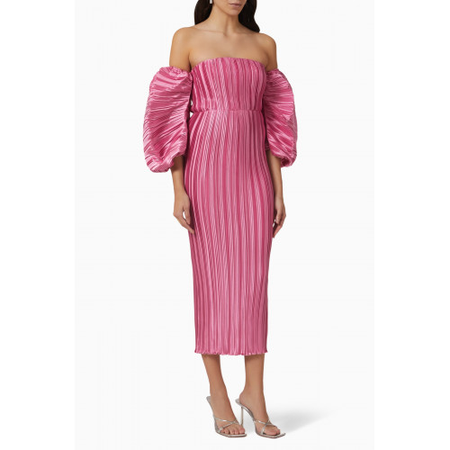 L'idee - Sirene Off-shoulder Pleated Midi Dress Pink