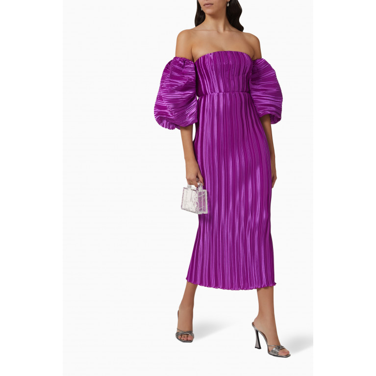 L'idee - Sirene Off-shoulder Pleated Midi Dress Purple