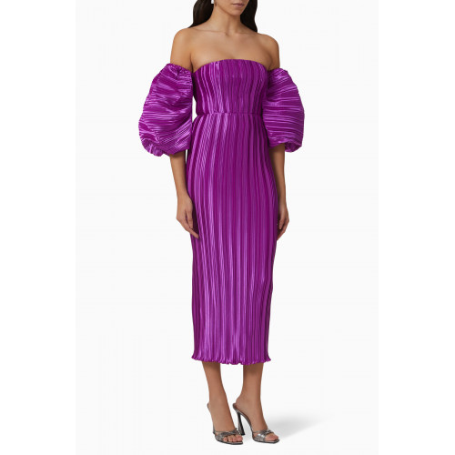 L'idee - Sirene Off-shoulder Pleated Midi Dress Purple