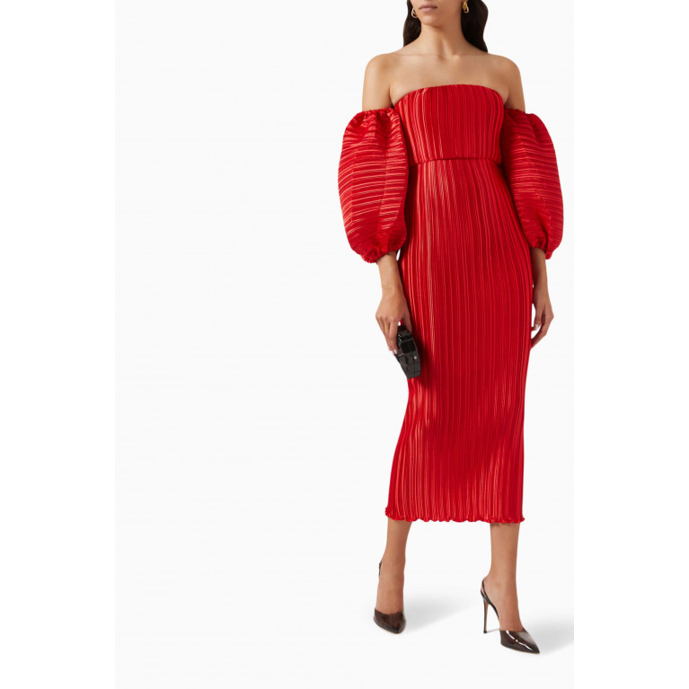 L'idee - Sirene Off-shoulder Pleated Dress Red